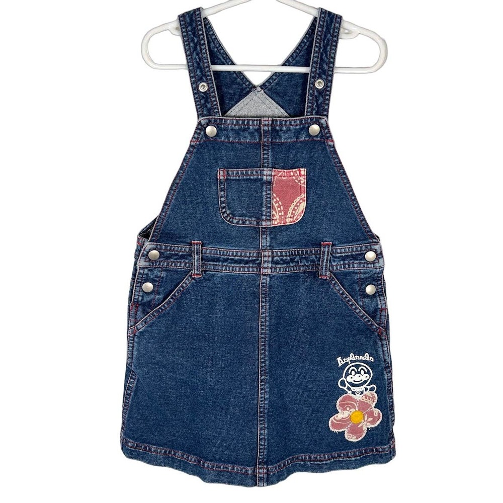 Anpanman Girls Bib Patchwork Overall Dress Size 110 / 4T  Blue Denim Racerback
